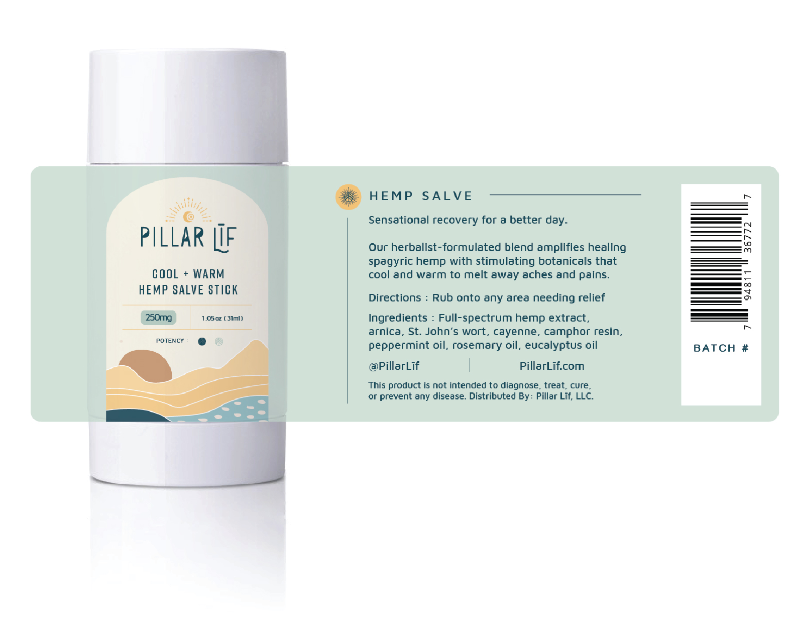 Pillar Līf 250mg spagyric cbd salve stick label